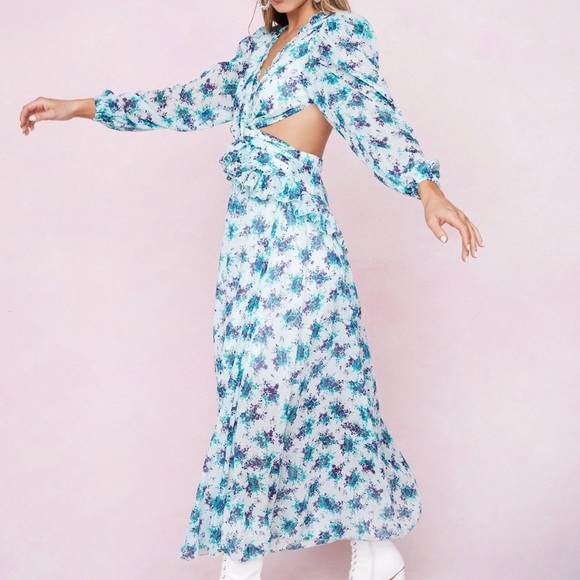 Nasty Gal Floral Print Ruffle Cut Out Maxi Dress - Picture 3 of 4